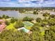 Aerial view of community amenities including tennis courts and swimming pool with a lake backdrop at 641 Maple Oak Cir # 101, Altamonte Springs, FL 32701