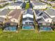 Aerial view showcases the property's backyard oasis with a screened pool and well-maintained lawn at 8913 Coconut Breeze Dr, Kissimmee, FL 34747