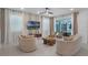 Bright living room with tile flooring, stylish furnishings, large windows, and a sliding glass door leading to the outside at 8913 Coconut Breeze Dr, Kissimmee, FL 34747