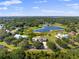 Aerial view of a neighborhood showing homes with large lots and a lake in the center at 13025 Lake Roper Ct, Windermere, FL 34786