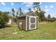 Outdoor shed with a basketball hoop attached on side in grassy yard at 2925 Sw 172Nd Lane Rd, Ocala, FL 34473