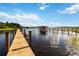 View of a covered dock, boat, and the lake at 3404 Shallow Cove Ln, Clermont, FL 34711