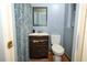 Bathroom features a vanity, mirror, standard toilet, and a shower behind a curtain at 3501 Amigos Ave, Orlando, FL 32808