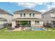 Spacious backyard view featuring patio, outdoor furniture, pool, and well-maintained grass at 7456 Marker Ave, Kissimmee, FL 34747