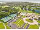 Aerial view showcasing the community amenities: a pool, clubhouse, tennis courts and lake at 11333 Camden Park Dr, Windermere, FL 34786