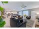 Open-concept living room with a sofa, stylish decor, seamlessly connecting the living space to the kitchen and dining areas at 2850 Bookmark Dr, Kissimmee, FL 34746