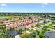 Aerial view of a community with a golf course, pond, and mature trees, offering a serene atmosphere at 449 Timmonsville Way, The Villages, FL 32162