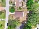 Bird's eye view of the property displaying the roof, driveway, surrounding yard, and trees at 458 Spring Ln, Ocala, FL 34472