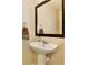Classic bathroom with a pedestal sink, decorative mirror, and stylish fixtures for a functional and elegant space at 4901 Stone Acres Cir, St Cloud, FL 34771