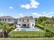 Backyard featuring a pool, outdoor dining, manicured lawn, and a fenced yard perfect for relaxation at 6905 Cucamelon Ct, Windermere, FL 34786