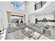 Spacious living area with high ceilings that connects to the kitchen and has sliding doors that lead to the outside at 9175 Sommerset Hills Dr, Davenport, FL 33896