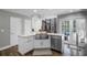 Modern kitchen island with a stainless steel sink, white cabinets, and wood floors at 1717 Fountainhead Dr, Lake Mary, FL 32746