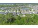 Overhead view of suburban homes with pools, backyards, and verdant surroundings behind a lush tree line at 17860 Passionflower Cir, Clermont, FL 34714