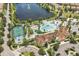 Aerial view showcasing the expansive community pool, clubhouse, sports court, and lake at 1935 Majorca Dr, Kissimmee, FL 34747