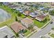 Neighborhood aerial view showcases well-maintained lawns, houses, and a nearby pond on a sunny day at 328 Fairfield Dr, Sanford, FL 32771