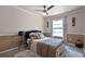 Comfortable bedroom featuring a ceiling fan, neutral color scheme, and a plush shag rug at 4523 Wyndcliff Cir, Orlando, FL 32817