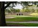 Picturesque golf course featuring a stone bridge over a tranquil pond, framed by lush greenery at 9517 San Fernando Ct, Howey In The Hills, FL 34737