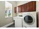 Laundry room with window, cabinets, sink and modern washer and dryer at 13943 Caywood Pond Dr, Windermere, FL 34786