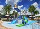 Community water park features slides, fountains, and shallow pool, perfect for Gathering fun and relaxation at 15071 Guava Bay Dr, Winter Garden, FL 34787