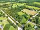 Tranquil aerial view of expansive land featuring fields, trees, and a quiet road, showcasing rural serenity at 187 N Samsula Dr, New Smyrna Beach, FL 32168