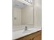 Bright bathroom features wood cabinets, solid surface counters, a large mirror, and neutral walls at 3322 Park Branch Ave, Clermont, FL 34711