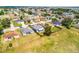 Aerial view of a light blue home with a fenced yard, nestled in a quiet, suburban neighborhood at 141 Winsor Ave, Davenport, FL 33837