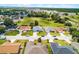 Aerial view of a light blue single-Gathering home surrounded by lush lawns and a quiet neighborhood at 141 Winsor Ave, Davenport, FL 33837