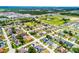 An aerial view of a neighborhood showcasing diverse housing and community spaces amid lush greenery at 141 Winsor Ave, Davenport, FL 33837