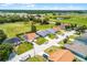 An aerial view of a vibrant neighborhood featuring well-maintained homes and lush green lawns at 141 Winsor Ave, Davenport, FL 33837
