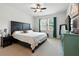 Bright main bedroom with large windows, carpet, ceiling fan, and en suite bathroom at 2718 Limerick Cir, Grand Island, FL 32735