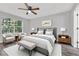 Bright primary bedroom with modern decor, a ceiling fan, and hardwood floors at 2739 N Poinciana Blvd # 77, Kissimmee, FL 34746