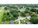 Aerial view showcasing a quaint neighborhood with mature trees and a glimpse of the nearby lake at 4757 Goldsboro Ct, Orlando, FL 32811