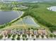 A serene aerial view of the neighborhood homes showing proximity to Disney World in the background at 8752 Lookout Pointe Dr, Windermere, FL 34786