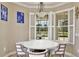 Cozy breakfast nook with a round table, comfortable seating, and plantation shutters offers a delightful space for casual dining at 8752 Lookout Pointe Dr, Windermere, FL 34786