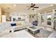 Open-concept living room with white sectional, stylish decor, and seamless flow to the modern kitchen at 8752 Lookout Pointe Dr, Windermere, FL 34786