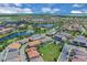Expansive aerial view of a residential community featuring multiple ponds and well-maintained landscaping throughout the neighborhood at 10120 Sunnifa Aly, Orlando, FL 32832
