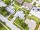 Aerial shot displaying the property, its landscaping, and the surrounding neighborhood at 2932 Carriage Dr, South Daytona, FL 32119