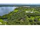 Lush trees surround a beautiful property with a tranquil lake in the background from aerial point of view at 7838 Sloewood Dr, Mount Dora, FL 32757
