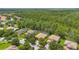An aerial view shows the neighborhood layout and surrounding wooded area for a serene atmosphere at 9110 Stromboli Ct, Kissimmee, FL 34747