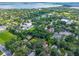 An aerial view displays the property's peaceful setting surrounded by mature trees near water and local amenities at 1503 Granite State Ct, Mount Dora, FL 32757