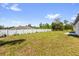 Large backyard enclosed by a white privacy fence with a view of neighboring homes and green space at 15684 Sw 37Th Cir, Ocala, FL 34473