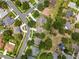 Bird's-eye view of a suburban neighborhood showcasing well-maintained homes and tree-lined streets at 1602 Presidio Dr, Clermont, FL 34711