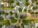 Overhead shot of a suburban area with orderly streets, green spaces, and houses nestled among the trees at 1602 Presidio Dr, Clermont, FL 34711