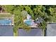 Aerial shot of backyard pool with a brick patio and lush trees, offering a private and relaxing outdoor oasis at 2342 Northumbria Dr, Sanford, FL 32771