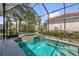 Screened-in pool and spa area with lush landscaping, creating a private backyard oasis at 7416 Soiree Way, Reunion, FL 34747