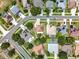 An aerial view showcases a residential neighborhood with well-maintained lawns and mature trees at 238 Hunt St, Clermont, FL 34711