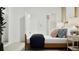 Well-lit bedroom with modern decor, showcasing a wood bed frame and minimalist design at 3007 Maloof Dr, Davenport, FL 33837