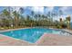 A serene community pool with ample seating, palm trees, and landscaped surroundings at 3019 Maloof Dr, Davenport, FL 33837