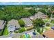 Aerial view of property showing brick-paved patio, landscaping, trees, and surrounding neighborhood at 12524 Aldershot Ln, Windermere, FL 34786