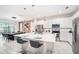 Modern kitchen with stainless steel appliances, white cabinets, a center island, and bar stool seating at 2613 Calistoga Ave, Kissimmee, FL 34741